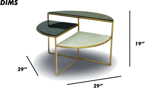Tiered Semi Circular Coffee Table with Marble Surfaces