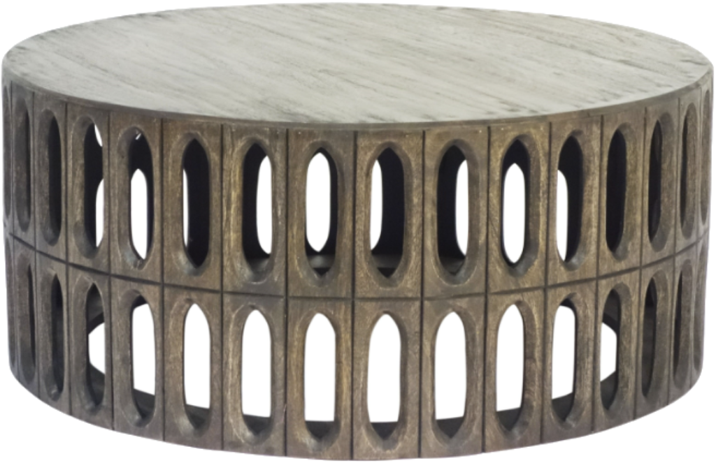 Round Wooden Coffee Table with Cutout Design