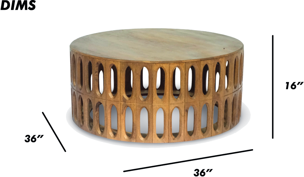 Round Wooden Coffee Table with Cutout Design