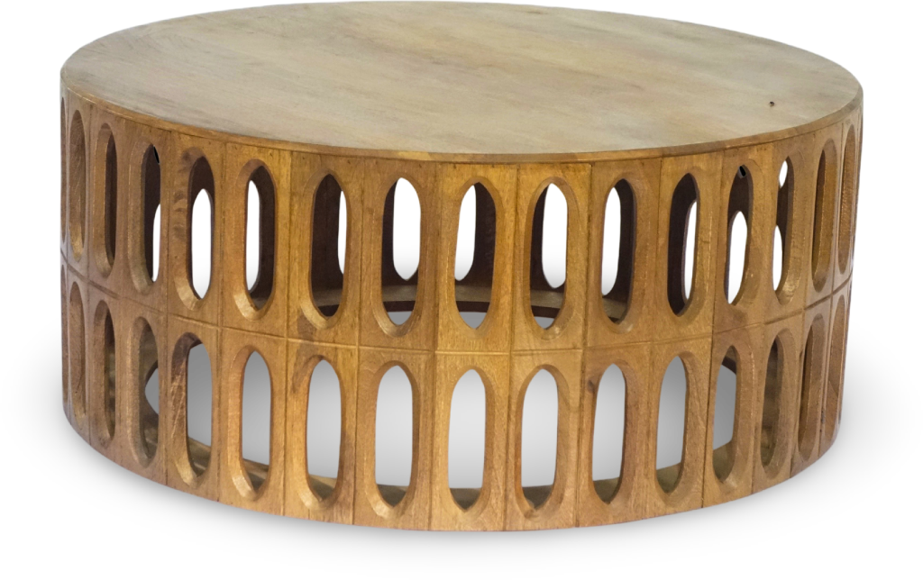 Round Wooden Coffee Table with Cutout Design