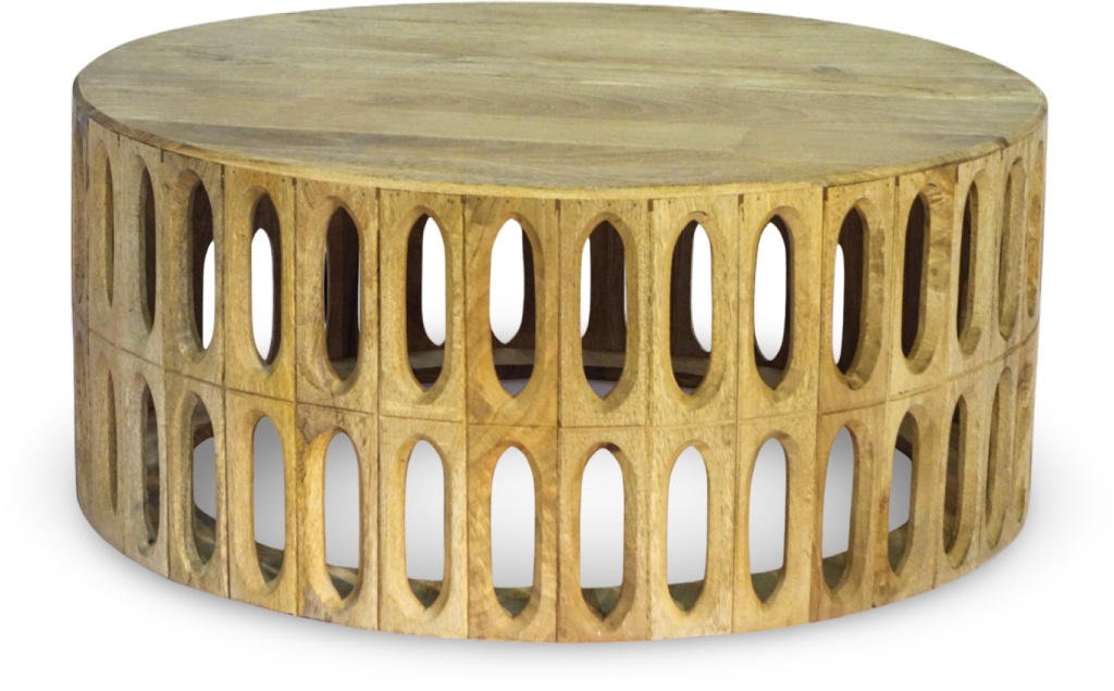 Round Wooden Coffee Table with Cutout Design