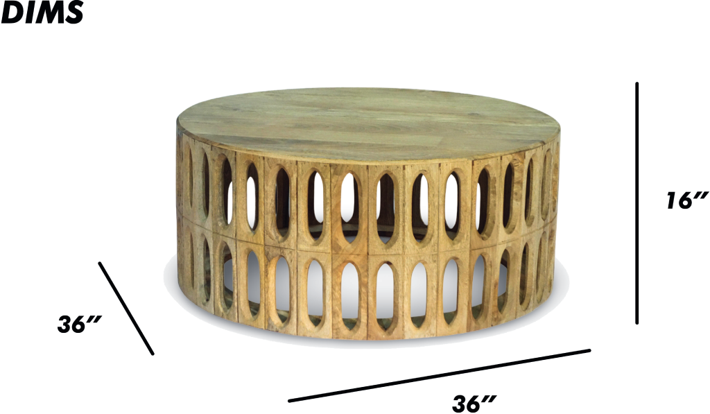 Round Wooden Coffee Table with Cutout Design
