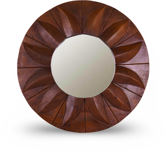 Round Carved Wooden Sunburst Mirror