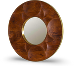 Carved Wood Oval Mirror with Brass Detailing