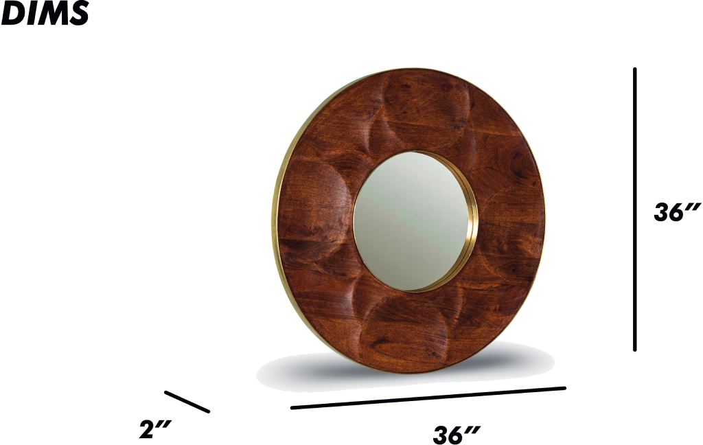 Carved Wood Oval Mirror with Brass Detailing