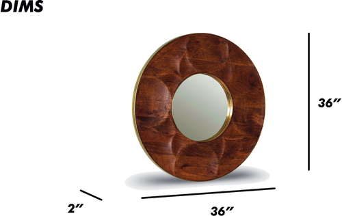 Carved Wood Oval Mirror with Brass Detailing