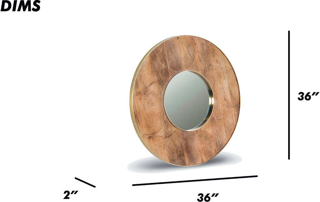 Carved Wood Oval Mirror with Brass Detailing