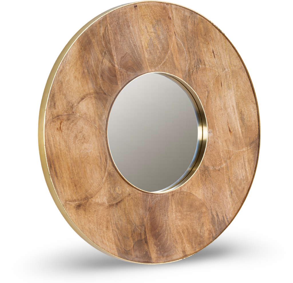 Carved Wood Oval Mirror with Brass Detailing