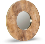 Carved Wood Oval Mirror with Brass Detailing