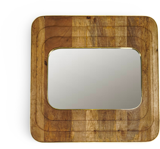 Rectangular Natural Wooden Wall Mirror