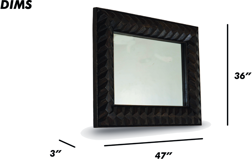 Geometric Carved Wooden Wall Mirror