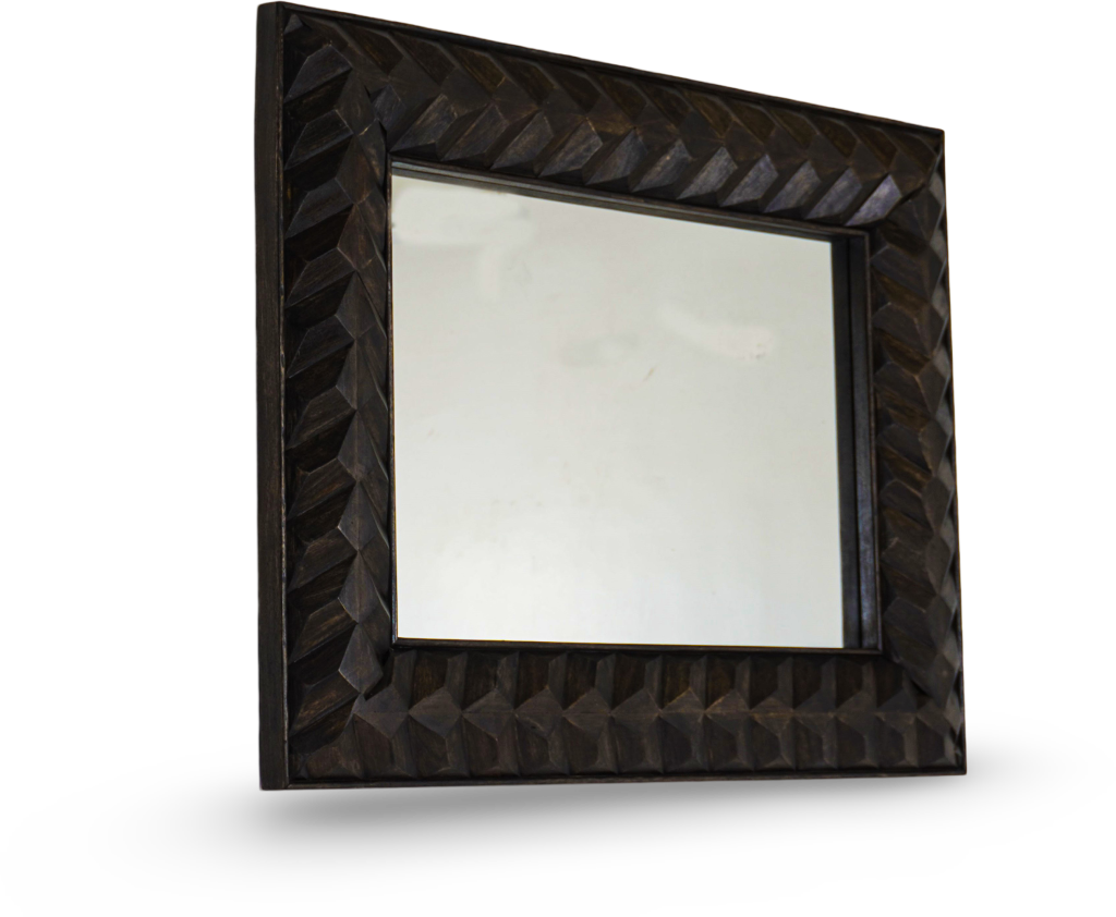 Geometric Carved Wooden Wall Mirror