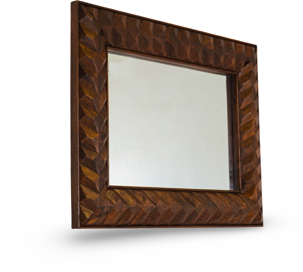 Geometric Carved Wooden Wall Mirror