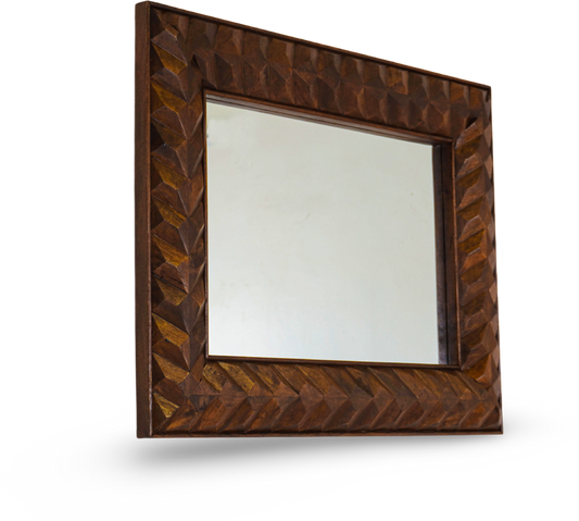 Geometric Carved Wooden Wall Mirror