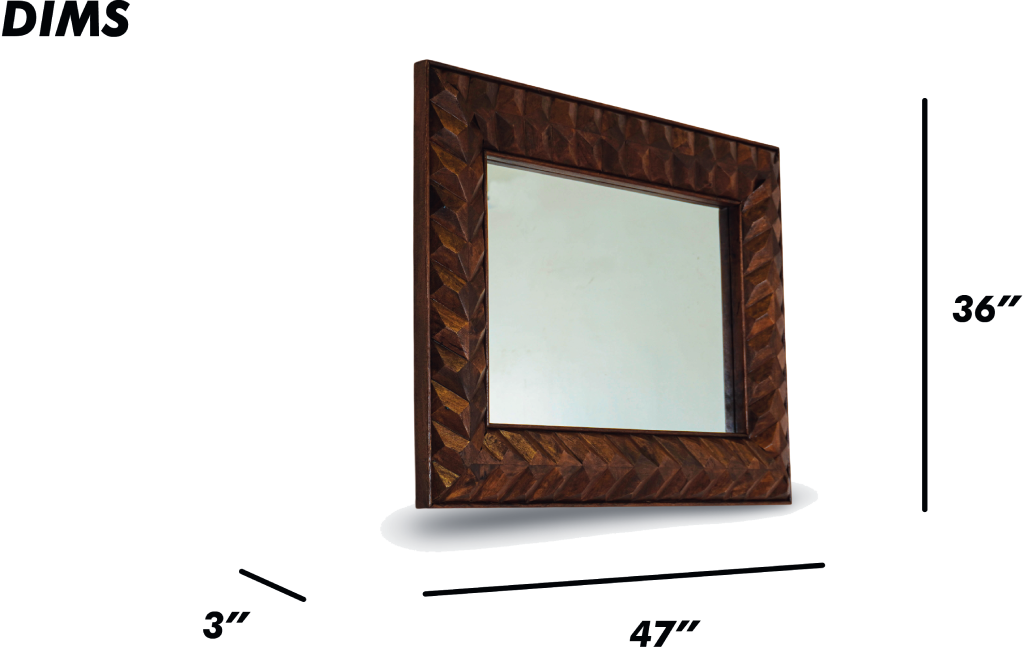Geometric Carved Wooden Wall Mirror