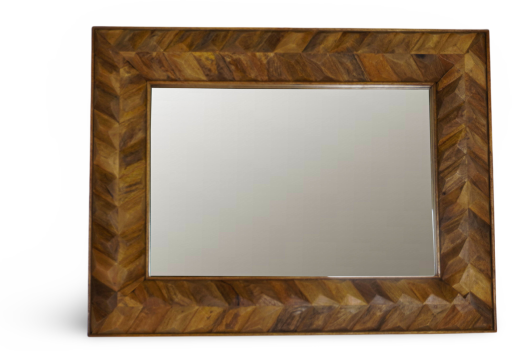 Geometric Carved Wooden Wall Mirror