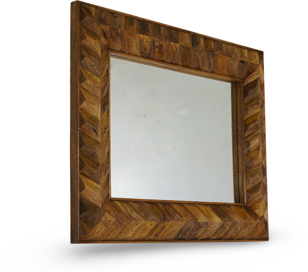 Geometric Carved Wooden Wall Mirror