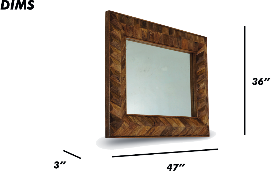 Geometric Carved Wooden Wall Mirror