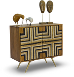 Tribal-Inspired Bar Cabinet with Geometric Woven Front