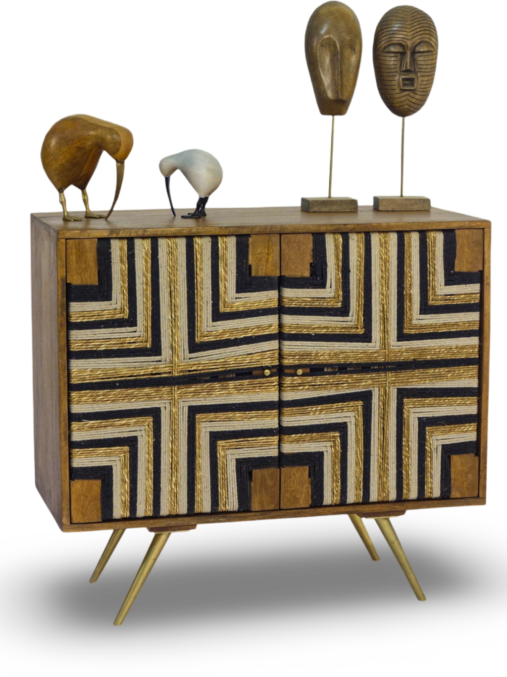 Tribal-Inspired Bar Cabinet with Geometric Woven Front