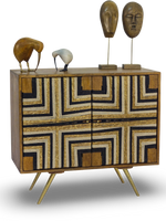 Tribal-Inspired Bar Cabinet with Geometric Woven Front