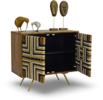 Tribal-Inspired Bar Cabinet with Geometric Woven Front