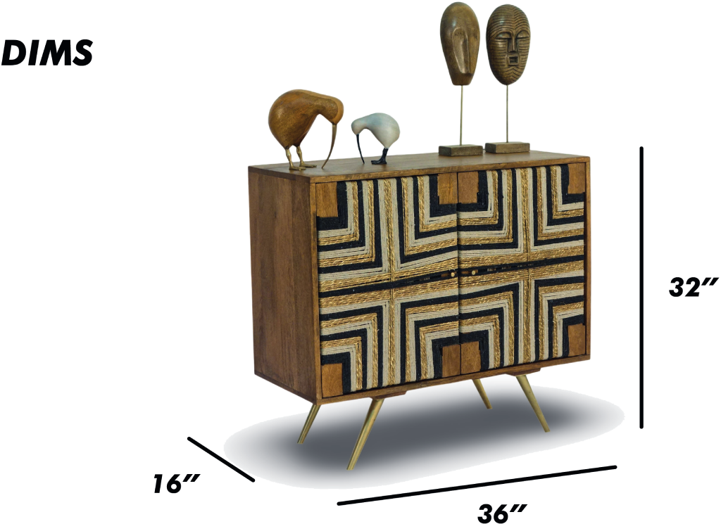 Tribal-Inspired Bar Cabinet with Geometric Woven Front