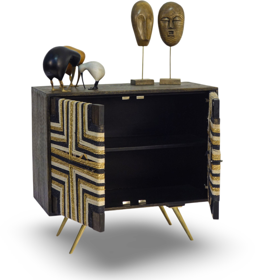 Tribal-Inspired Bar Cabinet with Geometric Woven Front