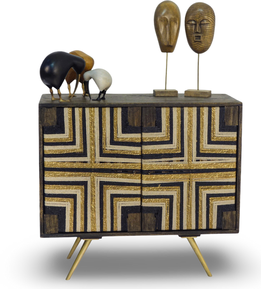 Tribal-Inspired Bar Cabinet with Geometric Woven Front