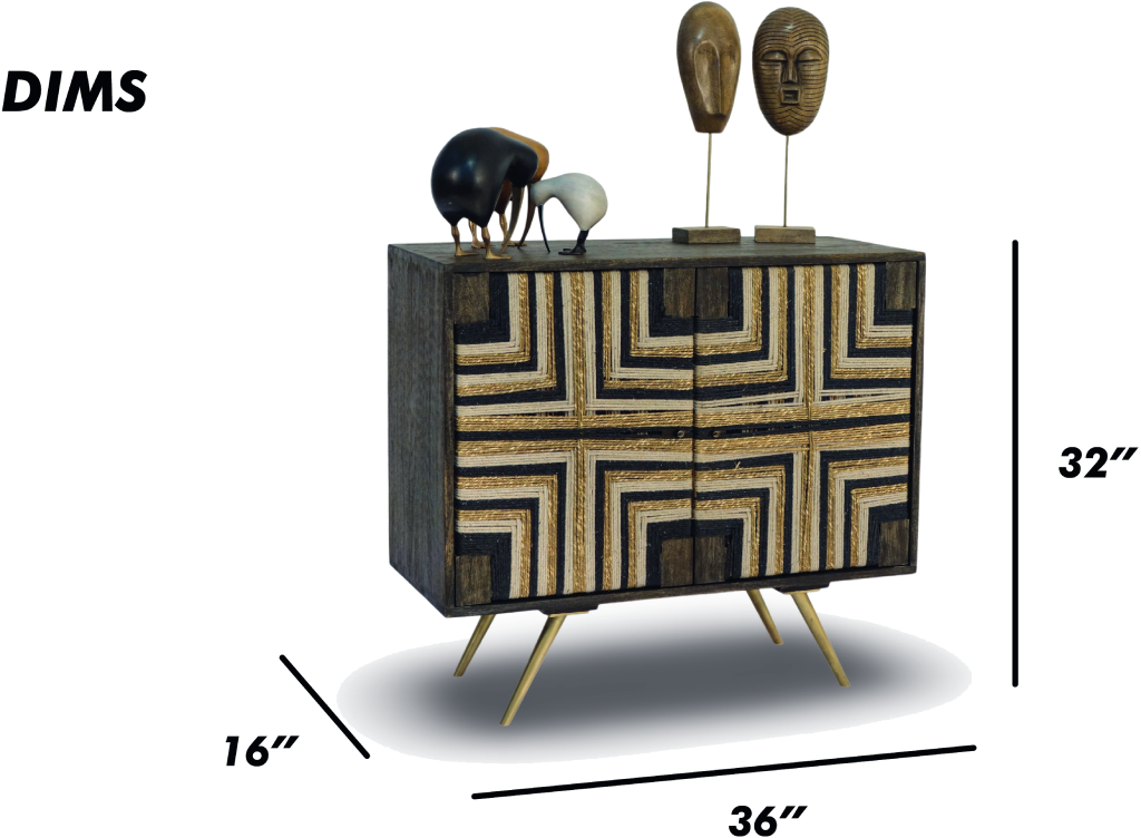 Tribal-Inspired Bar Cabinet with Geometric Woven Front