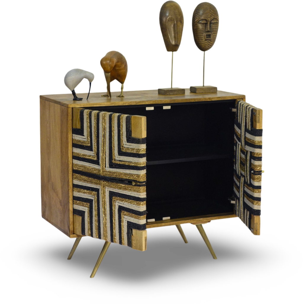 Tribal-Inspired Bar Cabinet with Geometric Woven Front