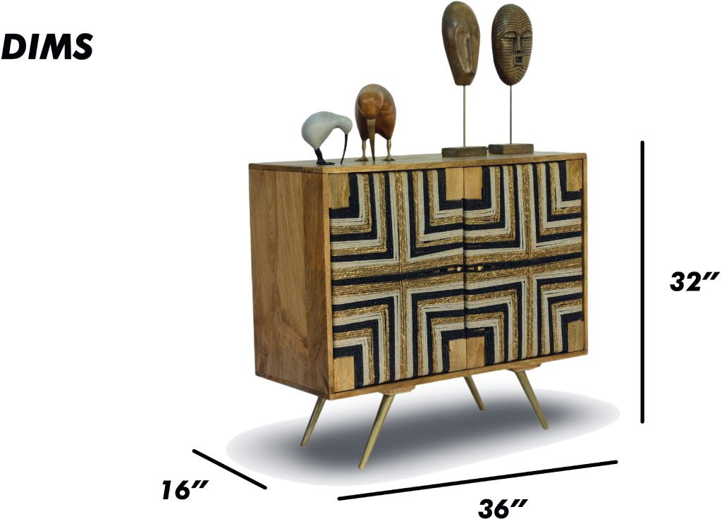 Tribal-Inspired Bar Cabinet with Geometric Woven Front