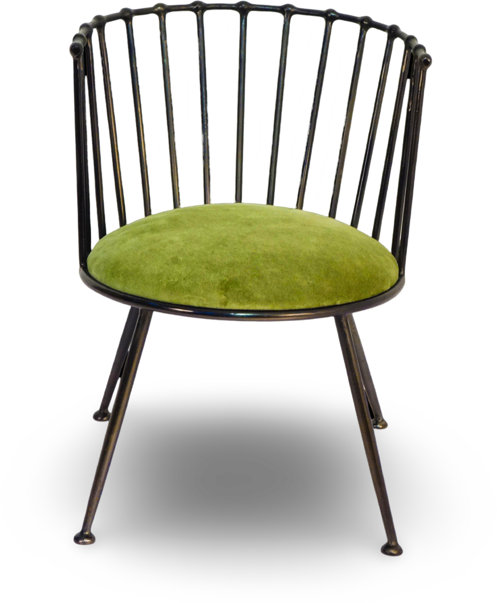 Metal Barrel Back Chair with Green Velvet Cushion