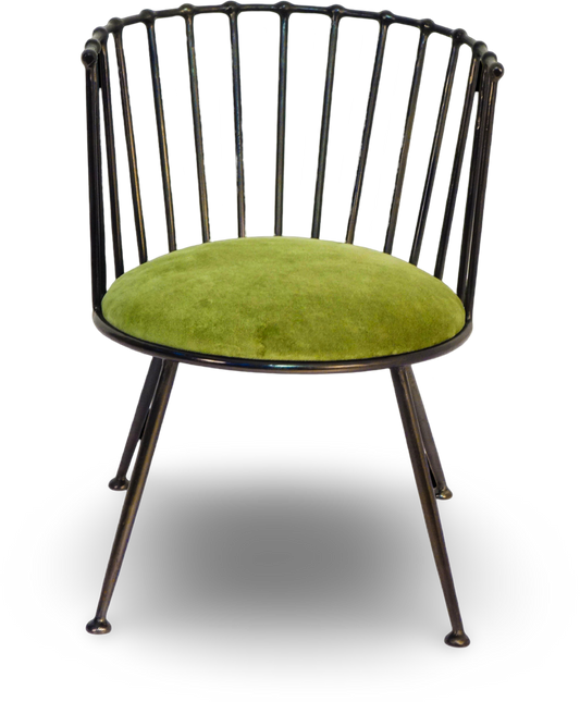 Metal Barrel Back Chair with Green Velvet Cushion