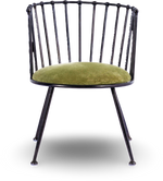 Metal Barrel Back Chair with Green Velvet Cushion