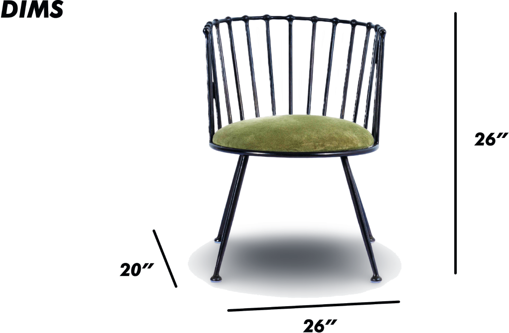 Metal Barrel Back Chair with Green Velvet Cushion
