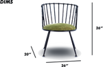 Metal Barrel Back Chair with Green Velvet Cushion