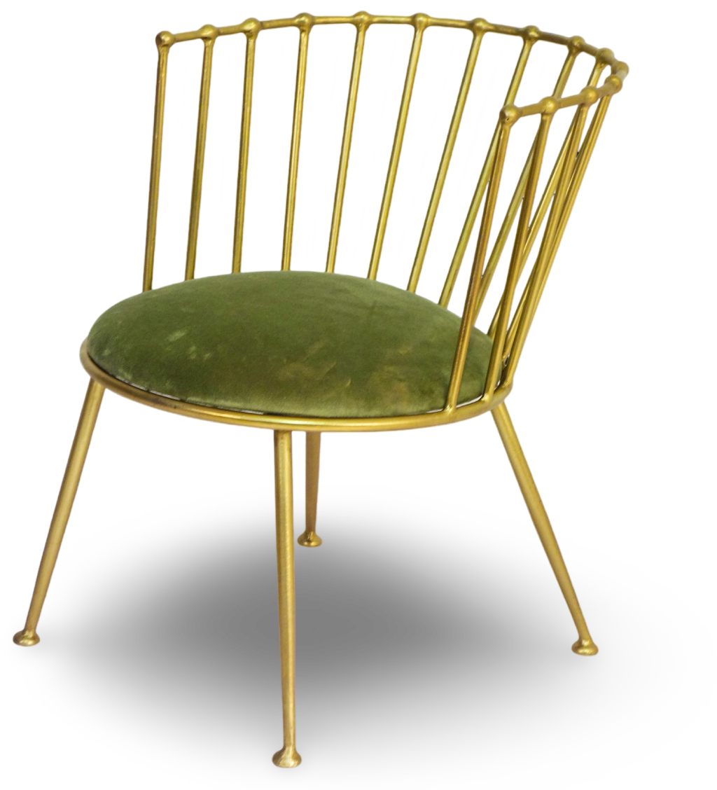 Metal Barrel Back Chair with Green Velvet Cushion