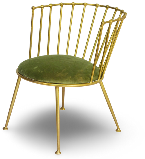 Metal Barrel Back Chair with Green Velvet Cushion