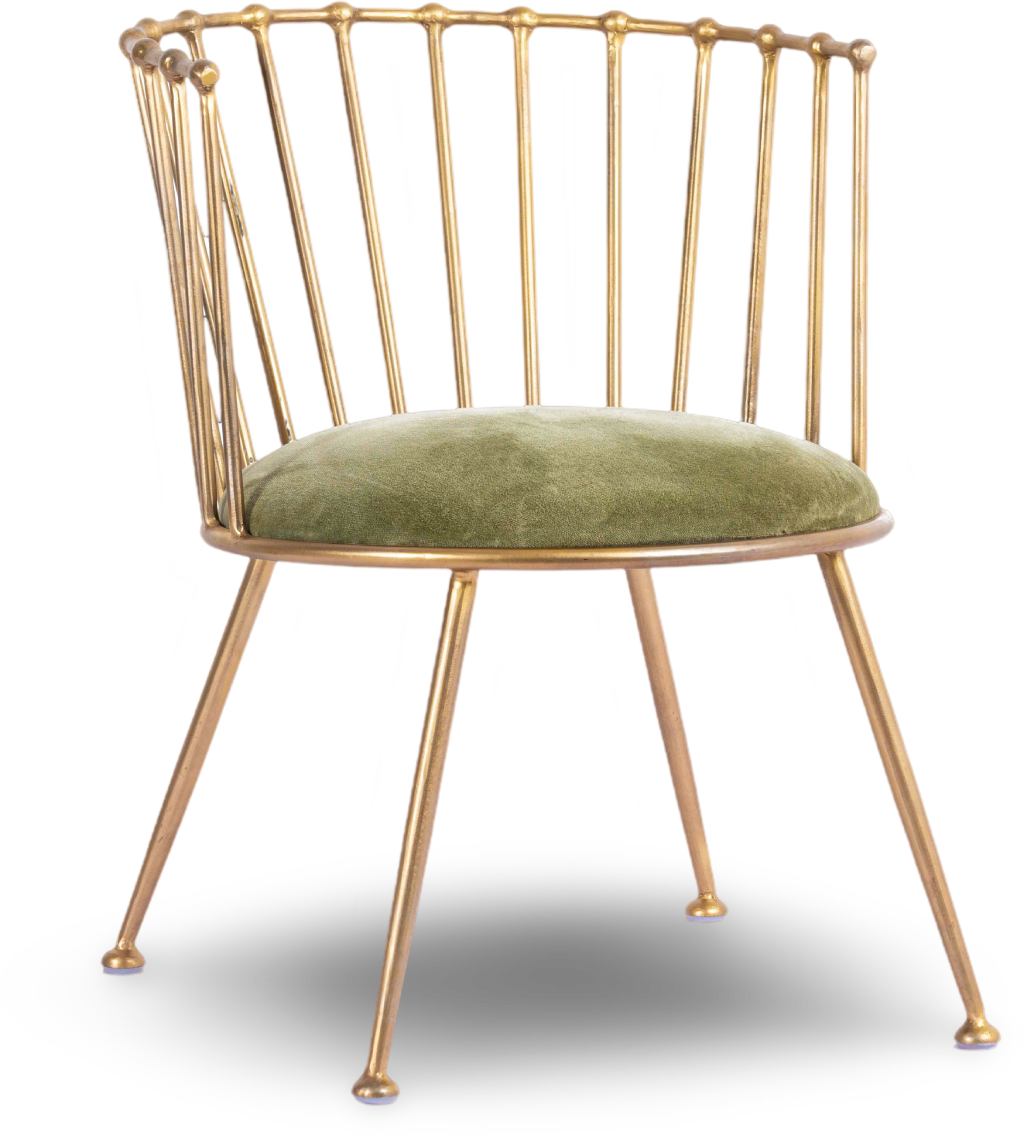 Metal Barrel Back Chair with Green Velvet Cushion