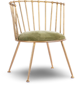 Metal Barrel Back Chair with Green Velvet Cushion