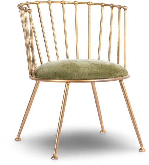 Metal Barrel Back Chair with Green Velvet Cushion