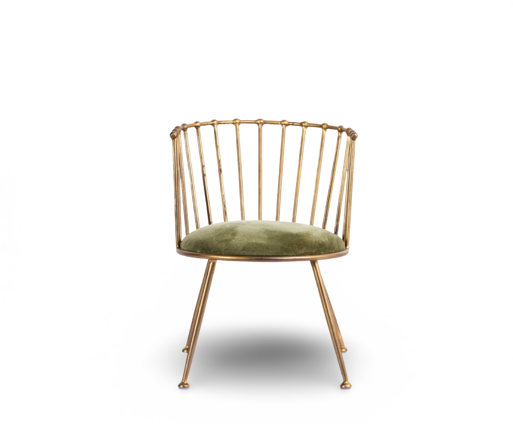 Metal Barrel Back Chair with Green Velvet Cushion