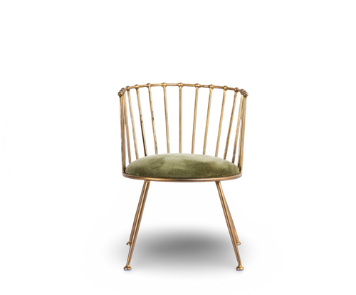 Metal Barrel Back Chair with Green Velvet Cushion