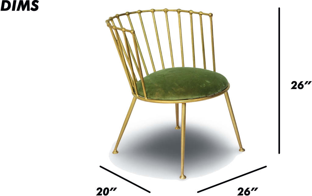 Metal Barrel Back Chair with Green Velvet Cushion
