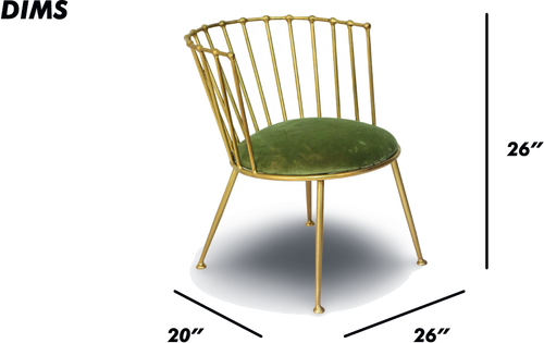 Metal Barrel Back Chair with Green Velvet Cushion