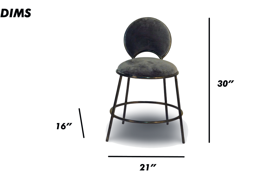 Charcoal Velvet Bar Stool with Round Back