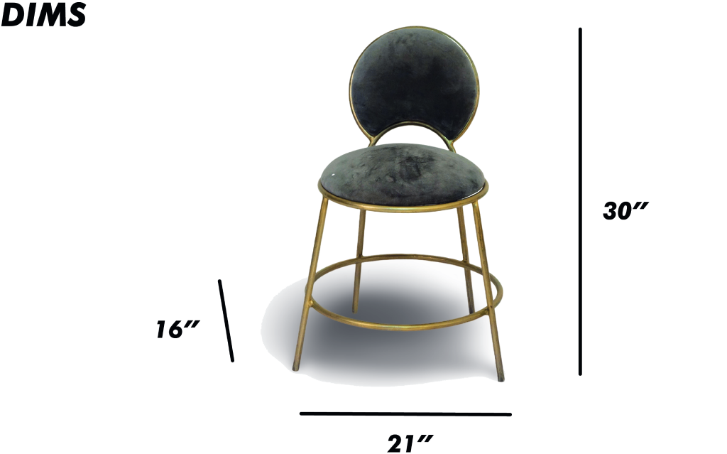 Charcoal Velvet Bar Stool with Round Back