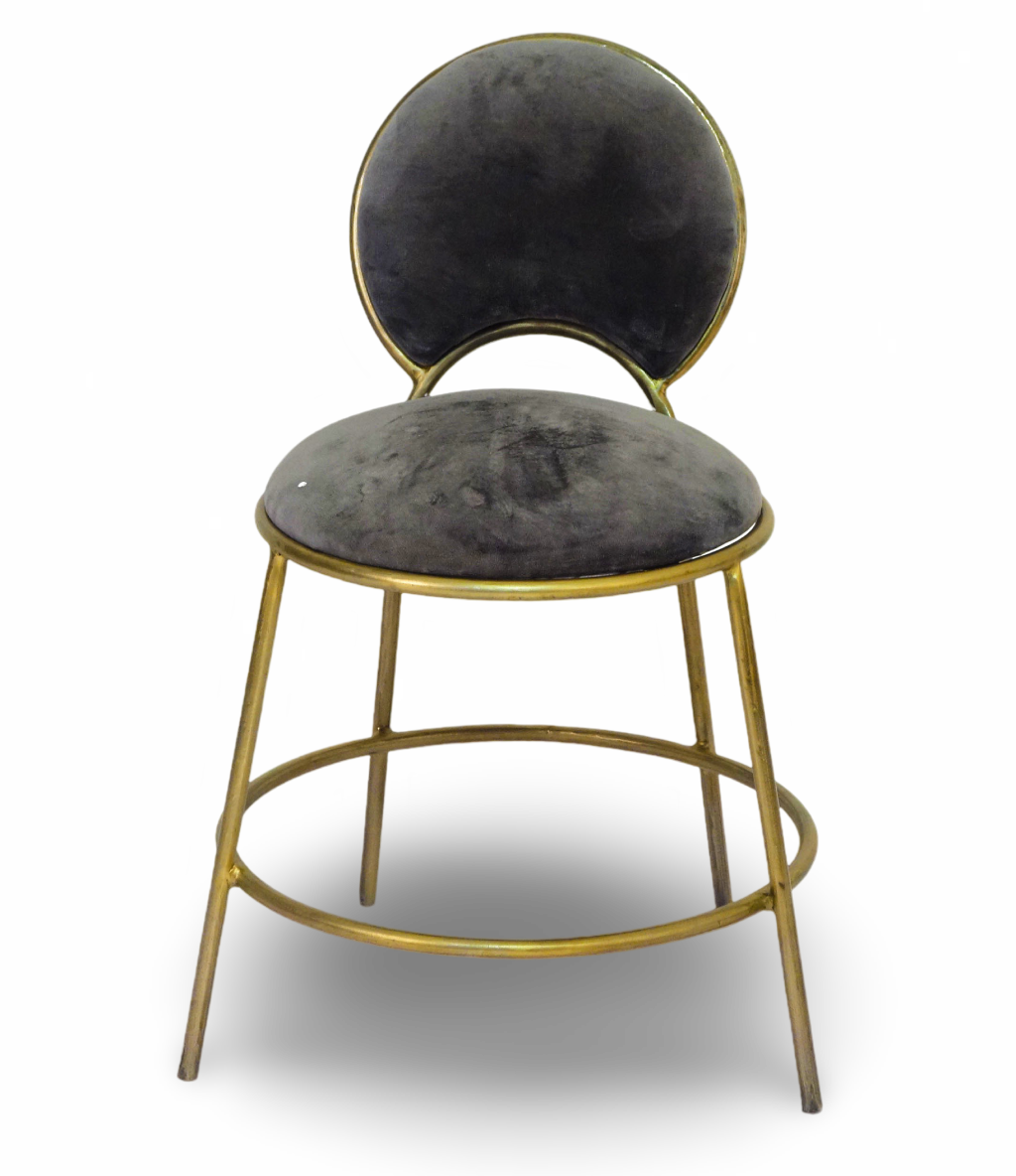 Charcoal Velvet Bar Stool with Round Back
