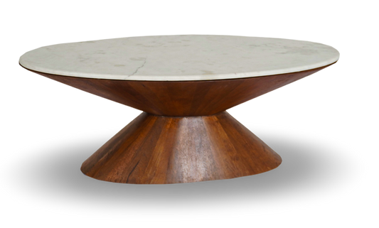 Round Pedestal Coffee Table with Marble Top